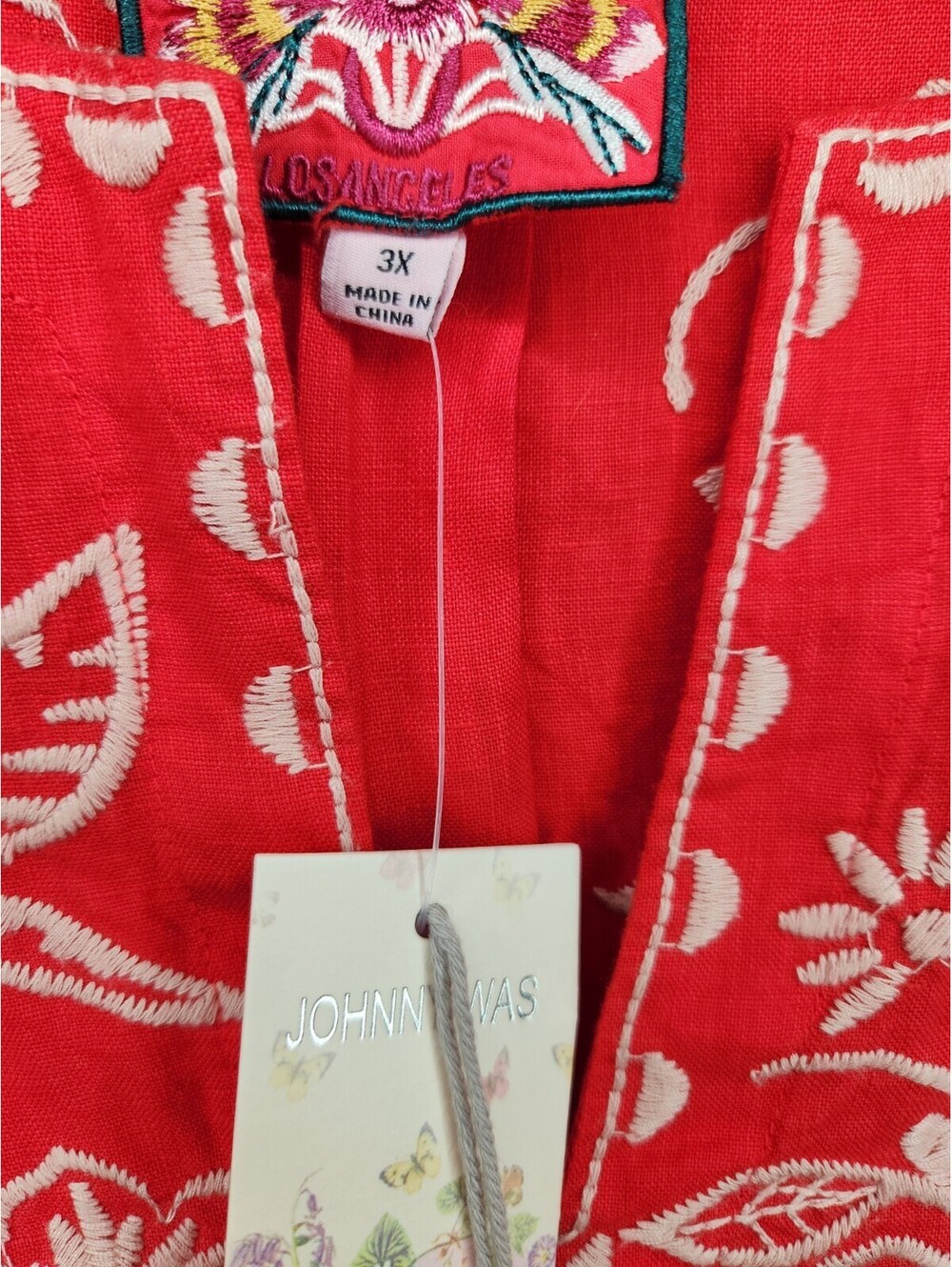 Johnny Was Shift Dress Women's Sz 3X Linen Red Wht Embroidered Tunic Floral - Picture 5 of 9